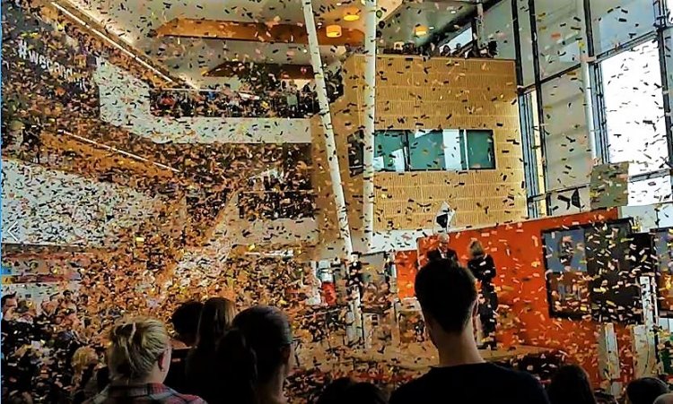 B&Q celebrate their 50th anniversary with a volley of black an orange confetti cannons