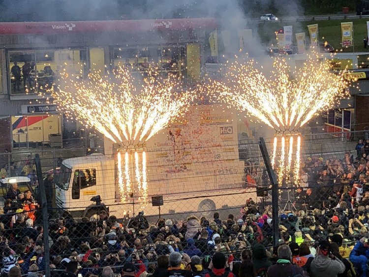 BTCC 2018 pyro and confetti for championship trophy presentation at Brands Hatch